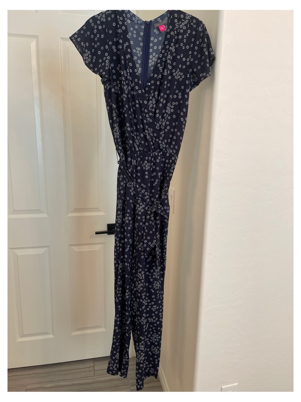 Vince Camuto Navy Floral Wrap Jumpsuit